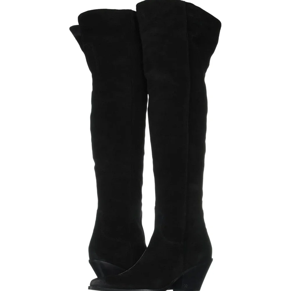 Sam Edelman Julee Black Suede Over Knee Pointed Toe Block Heel‎ Boots Womens 6